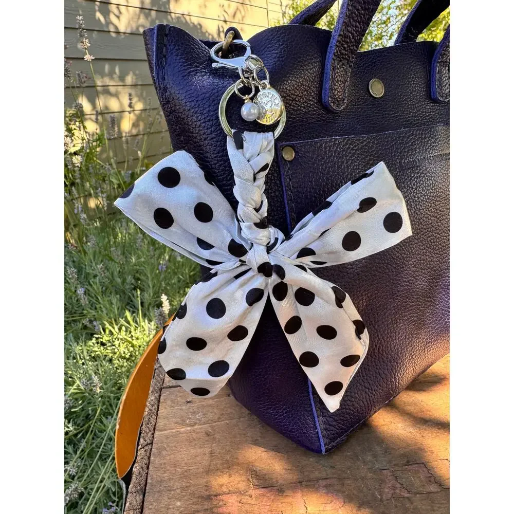 Fabric Satin Polka Dot Bow Bag Charm Black White Polka Dots Purse Charm